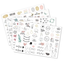 Wedding Planning Stickers 4 Sheets,230+ Bridal Shower New Engagement Marriage Anniversary Scrapbook Stickers for Wedding,Bride Planner, Romantic Journal,Photo Album,Love Letter,Calendar,Card Box
