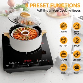 RoneKit 1800W Induction Cooktop Portable Electric Stove with 8 Preset Functions & 8 Temp Settings - 2 Cooking Modes, Timer, Child Lock for Tiny Kitchen, Apartment, Camping, RV Countertop Burner
