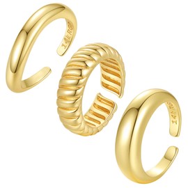Nbsameng 14K Gold Plated Ring for Women Girls, Open Chunky Stacking Ring, Holiday Gift, Hypoallergenic, Size Adjustable, 3PCS, Non-Precious Metal, No Gemstone
