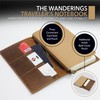 WANDERINGS Leather Notebook with Pockets, 22x11.5cm - Refillable Travel Journal