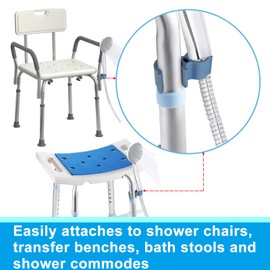 Aliseniors Shower Head Holder Attachment for Bath Seat, Transfer Bench, Bath Stool, Shower Commode, Universal Fit, Blue