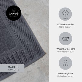 pamuk design Badematte ELA 50x80 cm, 100% Baumwolle, Frottee, Dunkelgrau, Badvorleger, Saugstark, Weich, rutschfest, Waschbar, Bad & Dusche, Luxus