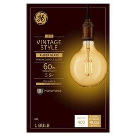 GE Lighting Large Vintage LED G40 Warm Candlelight, Amber Glass, 60 watt