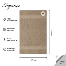 Class 4 Piece Terry Towel Set | Pack of 4 Hand Towels 50 x 100 cm | Terry Quality 500 g/m² | 100% Cotton with Border | Plain Beige