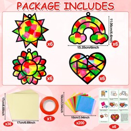 Qyeahkj 32 Set Tissue Paper Crafts for Kids DIY Rainbow Heart Window Suncatcher Craft Kit Sunflower Sun Hanging Decor for Summer School Home Activity Art Project Birthday Party Favor Gift