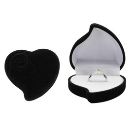 AfitLulu Velvet Ring Box Luxury Picked Ring Box Wedding Heart Shaped Ring Storage Small Engagement Ring Box, Jewellery Box Ring Holder for Weddings, Engagement, Proposals (Black)