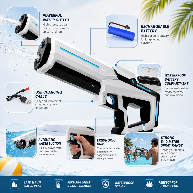 Electric Water Gun for Summer Outdoor Play – Rechargeable Automatic