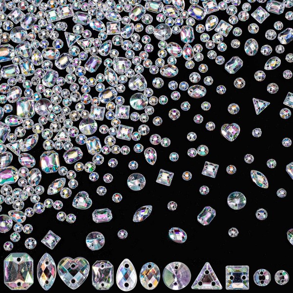 Joez Wonderful - 1030 diamantes de imitación para coser con agujeros, 11 formas mixtas, cristales grandes para coser en gemas, adornos de vestir, piedras de diamantes de imitación para manualidades, zapatos, joyas, color AB