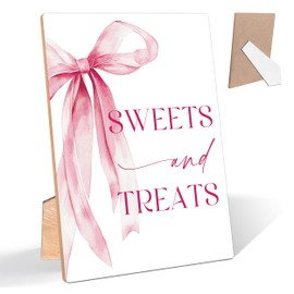 Pink Bow Theme Sweet and Treats Sign, Bridal Shower Decorations, Sweet and Treats Sign Wood Sign for Wedding, Pink Bow Themed Wedding Decor, Bridal Shower Engagement Bachelorette Party Decor Supplies