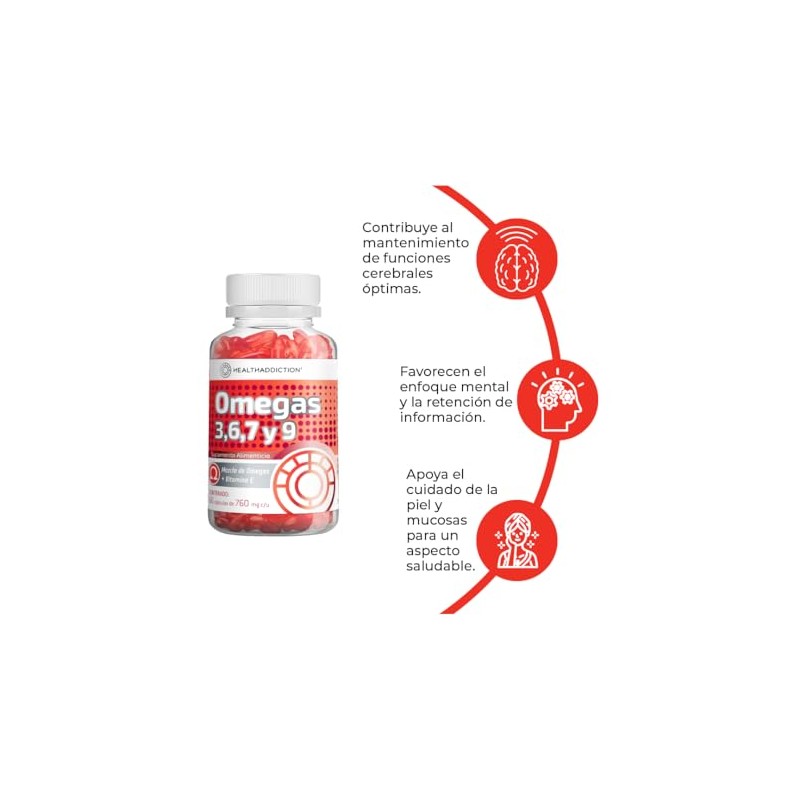 HEALTHADDICTION - Suplemento Omega 3, 6, 7 y 9-60 Cápsulas
