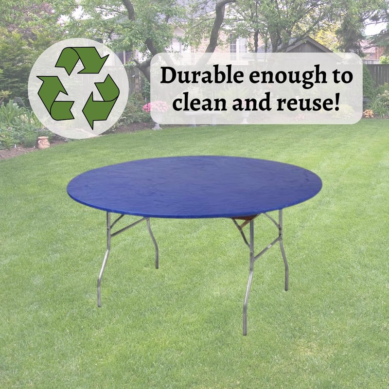 Kwik-Covers 72" Round Fitted Plastic Table Covers, Bundle of 5