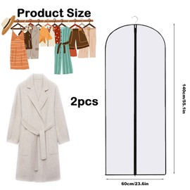 2PCS Dress Bags Covers Long Garment Covers Bag Dress Bag Long Dress Bags Covers Translucent with Zip Waterproof Dustproof Dress Covers Garment Bags Full Length(60 * 140cm)