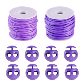 Pandahall 2 Rolls Purple Rubber Cords 2mm 3mm Knitting Barber Cords with 8pcs Plastic Cord Locks for Knitting Stitch Holders Craft Projects