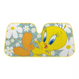 BDK New Tweety Bird Flowers Car Front 2pc Seat Cover Set & Windshield Sunshade