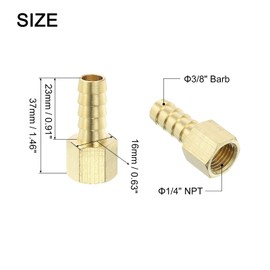 sourcing map 2 Pcs Brass Hose Barb Fittings, 3/8" Barb x 1/4" NPT Female Brass Barb Pipe Fittings Adapter for Connect Pipes Mechanical Devices Plumbing Equipment
