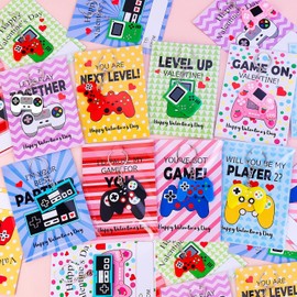 Japior - Paquete de 24 tarjetas para el día de San Valentín con divertidos videojuegos llaveros para niños, regalos de intercambio de clases, 8 diseños de llaveros de San Valentín y tarjetas de