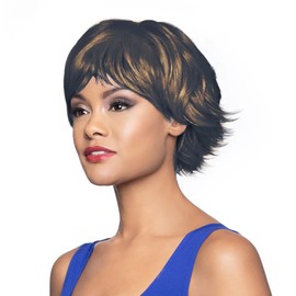 Foxy Silver Wigs Ingrid Wig Color F1B/30-7" Textured Flip Swept Bangs Chin Length Fusion Heat Friendly Synthetic Fiber Womens Lightweight Lace Front Bundle Hairloss Booklet