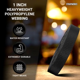 Strapworks Heavyweight Polypropylene Webbing - Heavy Duty Poly Strapping for Outdoor DIY Gear Repair, 1 Inch x 10 Yards - Silver Gray