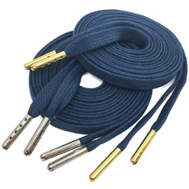 YJRVFINE Flat Waxed Shoe Laces: 2 Pairs 71 Inch Blue Wax Shoelaces With Metal Tips for Sneakers