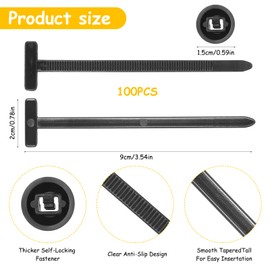 Pack of 100 Universal Cable Tie Buckle, Universal Cable Tie Buckle, Nylon Self-Locking Cable Ties Black UV Resistant, Nylon Cable Tie Zip Ties for Car Repairs Indoor Outdoor Use