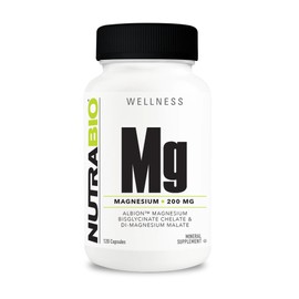 NutraBio Reacted Magnesium Supplement - 120 Caps - 200mg per Serving - 60 Ser - Glicinato de Magnesio, Biglicinato, Malato de D-Magnesio - Sin Gluten 