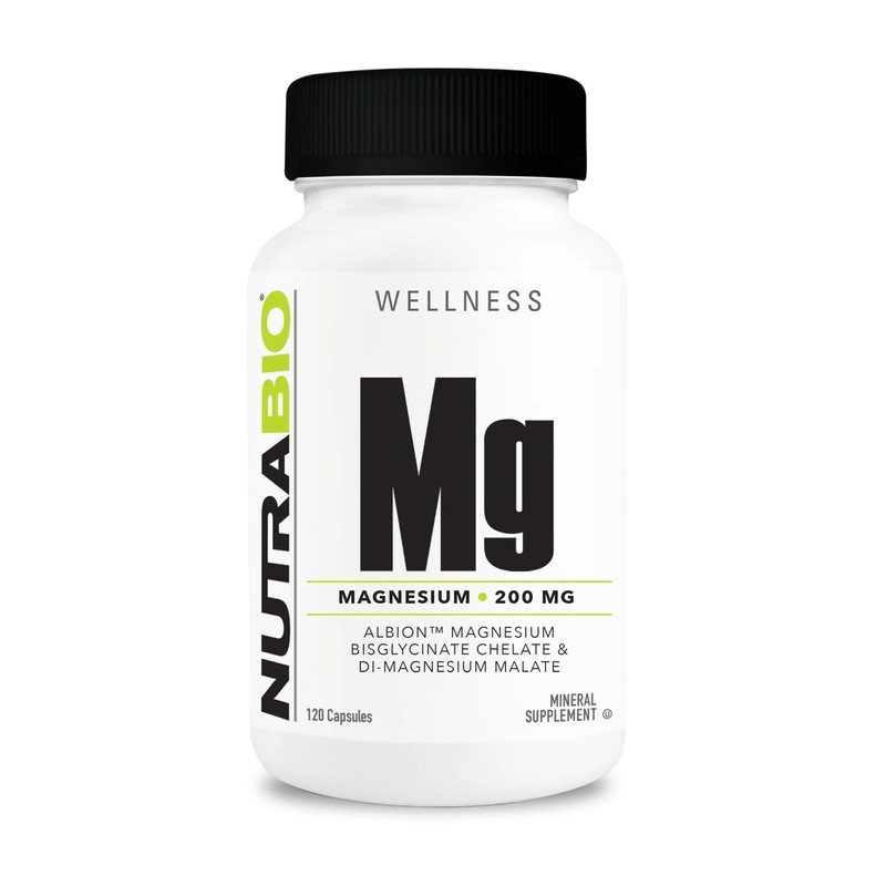NutraBio Reacted Magnesium Supplement - 120 Caps - 200mg per