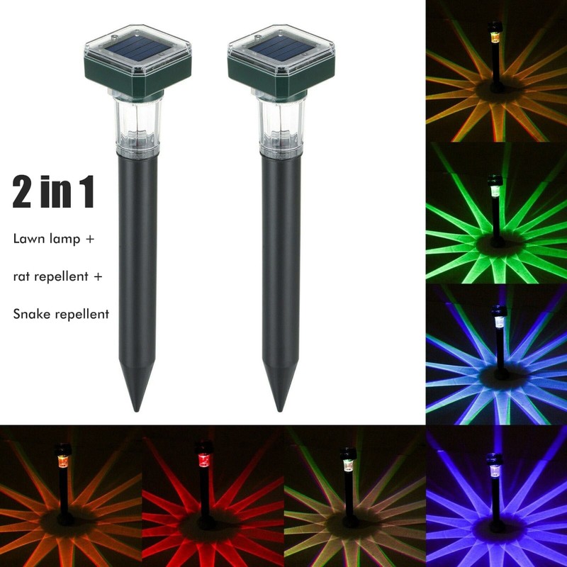 2Pcs 2 in 1 LED Solar Mole Repellent Ultrasonic Outdoor