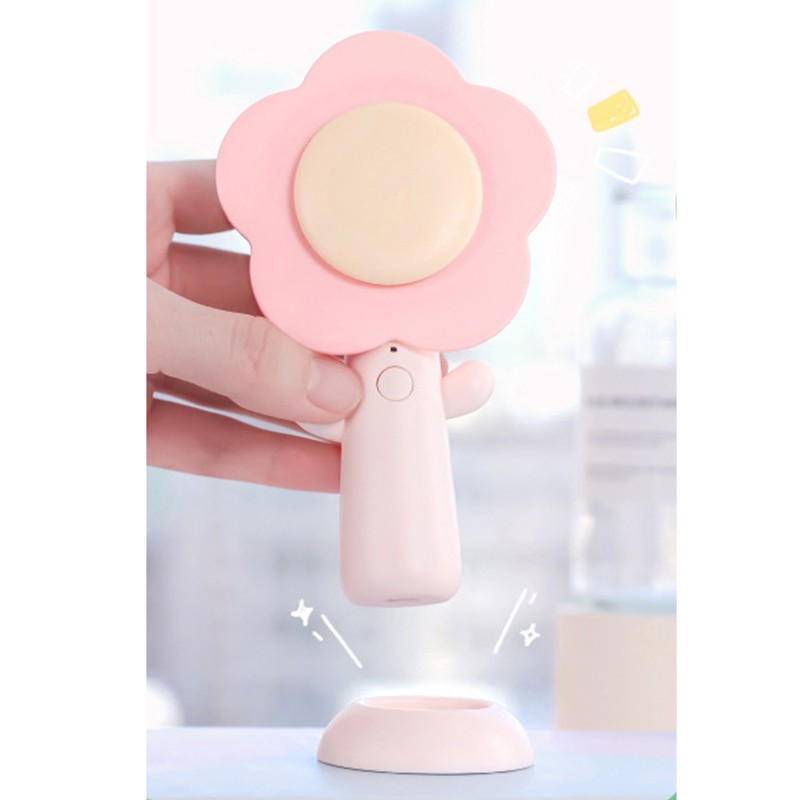 Mini Handheld Fan Cute Flower Shape Strong Wind USB Rechargeable