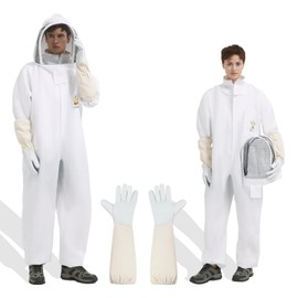 Bee Suit for Men Women Sting Proof, Polycotton Beekeeping Suits Beekeeper Costume&with Glove &Ventilated Hood, Bee Outfit for Backyard and Beekeeping (XL)