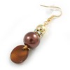 Brown/Gold Glass and Shell Bead with AB Crystal Ring Drop