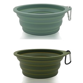 KlerRoem 2 Pack Collapsible Dog Travel Bowls (21oz/600ml), 100% Food Grade Silicone Integrated Molding, No Plastic Rim, Portable Pet Feeding Watering Dishes for Outdoors with Clasp, BPA Free
