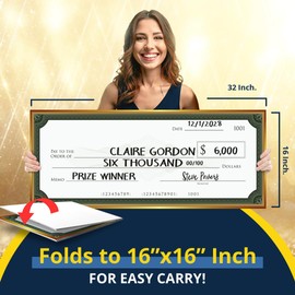 Big Checks for Presentations, 13.5" x 32" - Giant Check - Large, Fake, Blank, Oversized for Fundraisers, Retirement, Charity & Donation Events