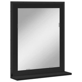 vidaXL Bathroom Mirror with Shelf - Engineered Wood, Black, Wall-Mounted, Moisture Resistant, 19.7"x23.6"