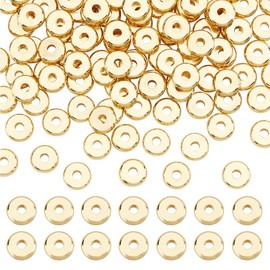 PH PandaHall - 150 abalorio espaciadoras de disco plano de 7 mm, abalorio de latón de oro de 18 quilates, abalorio redondas, abalorio Heishi, abalorio sueltas de metal para abalorio de arcilla Heishi, collares apilables de verano, pulseras, joyería