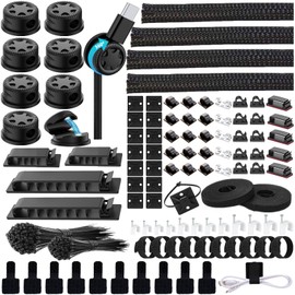 ELII 328Pcs Cable Management Kit, 8 Magnetic Cable Holder,69Adhesive Cable Clips,4 Cable Sleeve Split,22Reusable Cable Strap,200 Nylon Cable Zip Ties with 25 Mounts TV Office (Black)