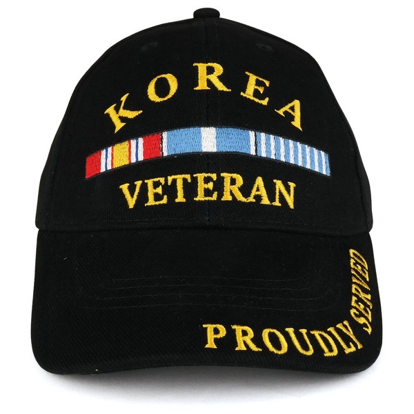 Armycrew Korea War Veteran Ribbon Embroidered Structured Military Baseball Cap - Black