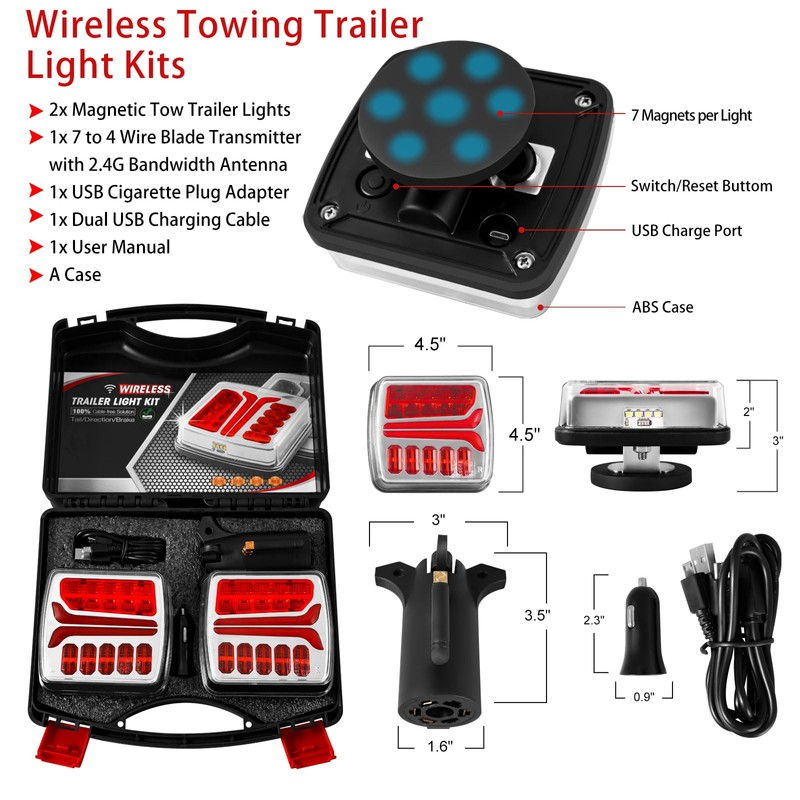 Wireless Trailer Light, Magnetic Towing Lights Kit for Trailers, Rechargeable