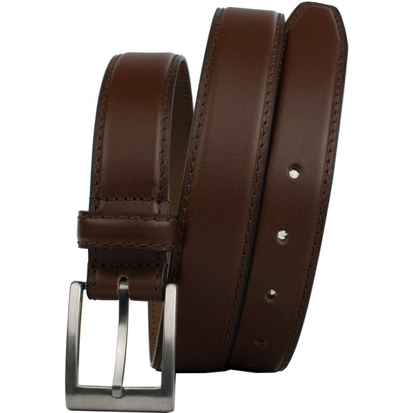 Silver Square Titanium Brown Belt - 34"