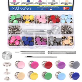 Glarks 100Sets Metal Snap Fastener Kit with 4Pcs Fixing Tools, 10 Colors Leather Snap Buttons Press Stud Installation Tools Set for DIY Clothing Bags Canvas Leather Sewing Crafting