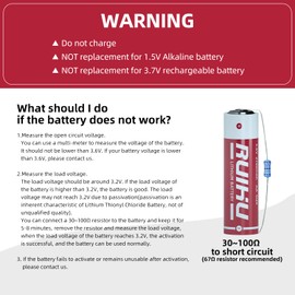 RUIHU 16 Pack ER14505 LS14500 3.6V Lithium Battery, AA Size 2700mAh Lithium Thionyl Chloride Battery(Li-SOCl2) CE/ROHS/UN38.3 Certified, T Type, Non-Rechargeable (ER14505-16 Count)