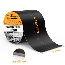 Rvhouse Waterproof Patch and Seal Tape 4”x 13 Ft 1 Pack UV Protective Backing Extra Thick Sealant Repair Tape Permanent Bond for Quick Patch of Cracks Tears Gaps Leaks Holes(Black)
