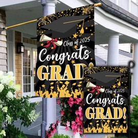 Graduation Garden Flag, Congrats Class Of 2025 Flag, Set 2 House Flag 28 x 40 and Garden Flag 12x18 Double Side, Graduation Sign, Graduation Party Decorations, High School College Graduation #3