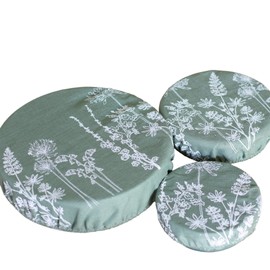 Linen Bowl Covers - Set of Three, Sage Green. Perfect for covering food can be used in the fridge. A great cling film alternative. Machine washable. Fits bowls, 18, 22 and 30cm diameter.