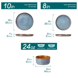 vancasso ONION Ceramic Plates and Bowls Sets, 18 Pieces Blue Dinnerware Sets for Kitchen, Reactive Glaze Dishes Set for 6, Dishwasher and Microwave Safe