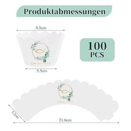 Huotflame 100 Stück Cupcake Wrappers - Papier Muffinförmchen mit Eukalyptuskranz - Cupcake Deko für Hochzeit, Geburtstag, Taufe, Party, Babyparty - Nicht für den Ofen geeignet