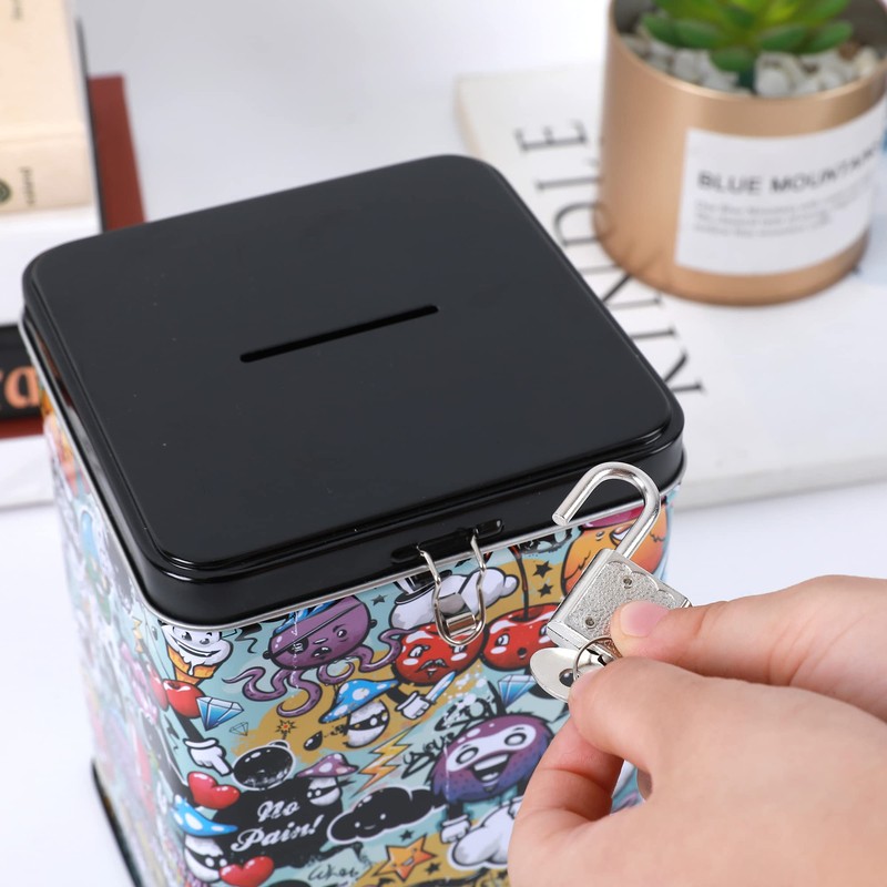 I-TOTAL® Funny Money Box with Padlock and Key Metal Money