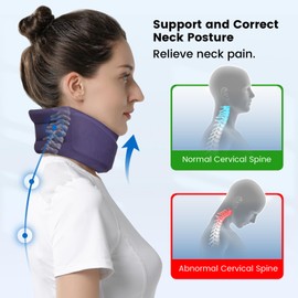 Velpeau Neck Brace for Neck Pain and Strong Support, Soft Cervical Collar for Sleeping Upright, Snoozing - Stabilizes & Relieves Pressure in Spine for Women & Men (Blue, L: 16.5-19.5" / 3" Depth)