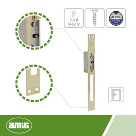 Amig - Electric Mortise Door Opener for Doors | Model 20 | 250 x 25 x 3 mm | Amperage: 1.1 A | Includes 8-12 V AC Coil | Strike Plate for Entrances, Shops, or Offices