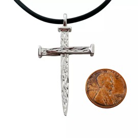 Forgiven Jewelry Nail Cross Necklace in Rhodium Metal Finish (Lgc10-rhd) Black Cord NWT