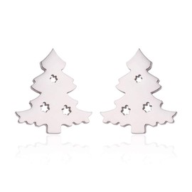 Minimalist Christmas Tree Small Stud Earrings for Women Stainless Steel Cartilage Studs Earring Cute Birthday Jewelry Gifts Xmas (Silver)